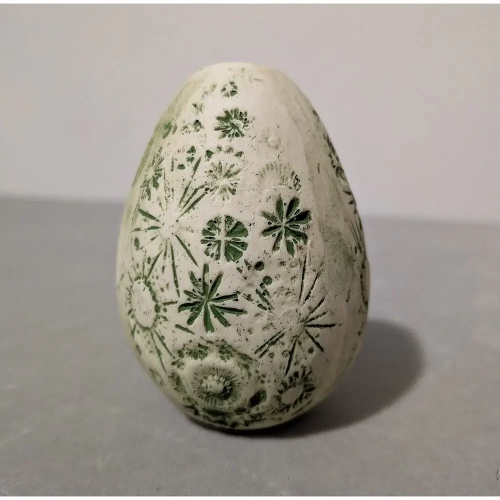 Vintage Ed Brinkman Studio Art Pottery Egg Bud Vase Carved Floral Green MCM